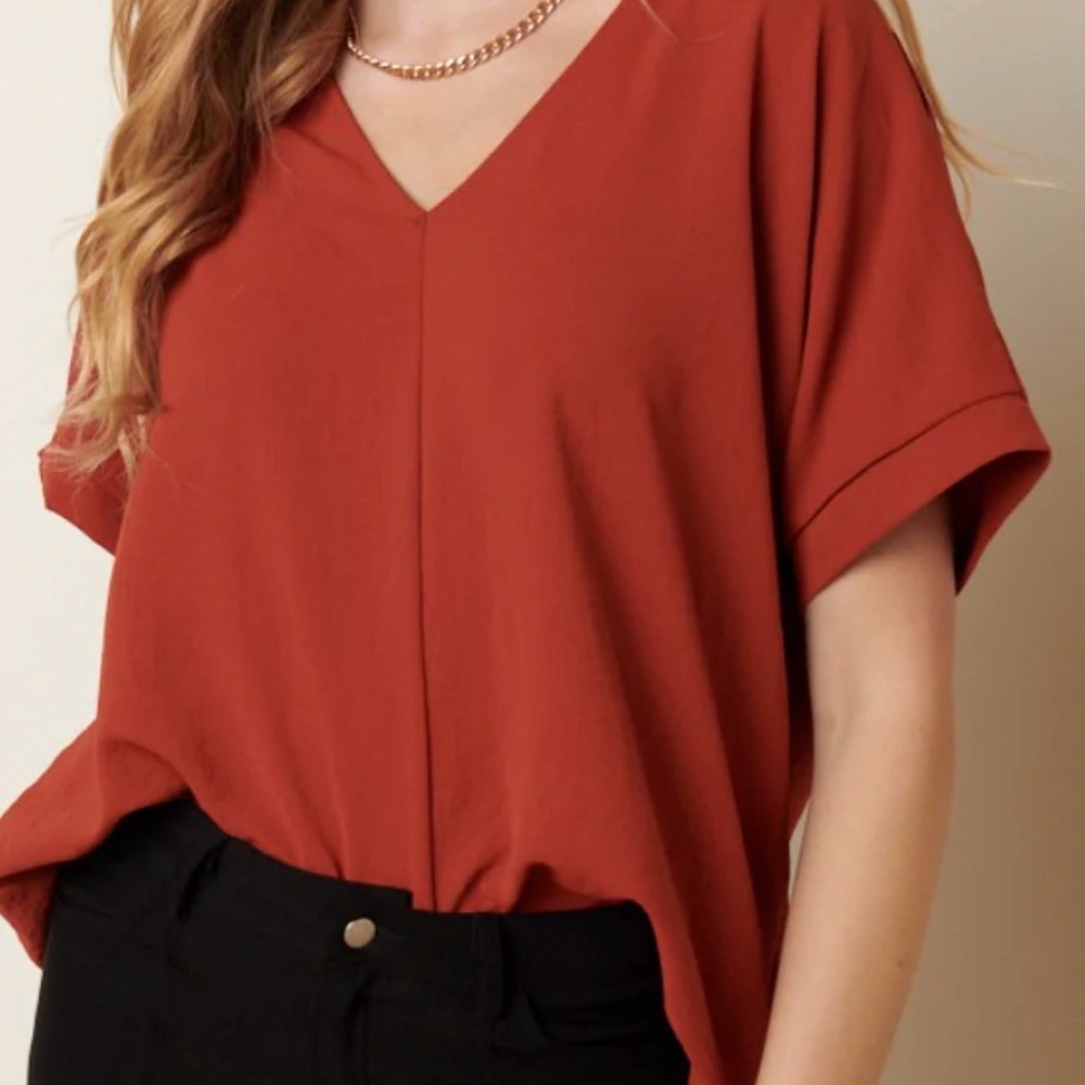 Women's Rust V-Neck Crepe Top
